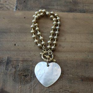 Brinker + Eliza Gold Beaded Bracelet with Mother-of-Pearl Heart Pendant